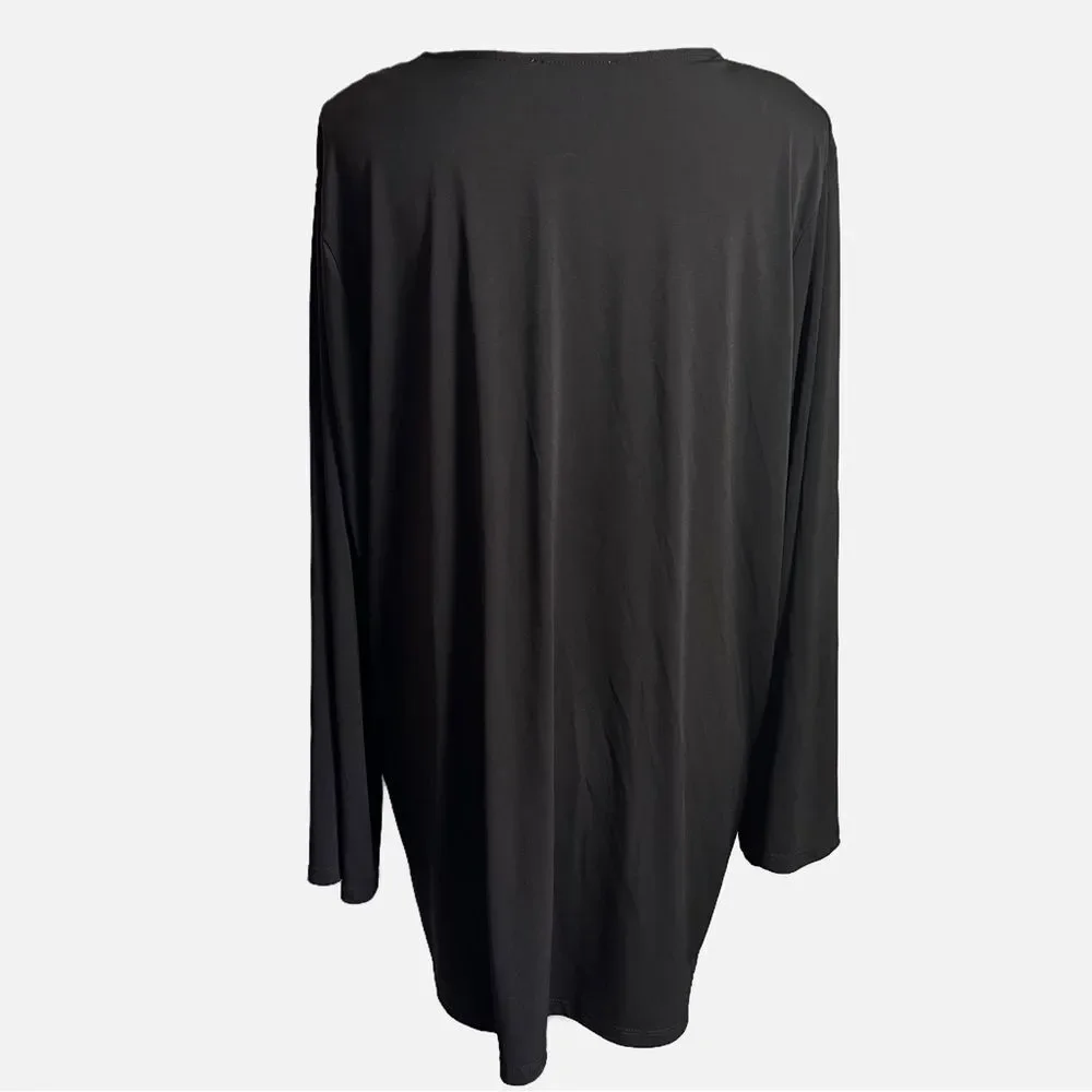 Carmen Marc Valvo Black Pullover Blouse Gold Embellished V-Neck Women’s Plus 2X - Picture 4 of 10